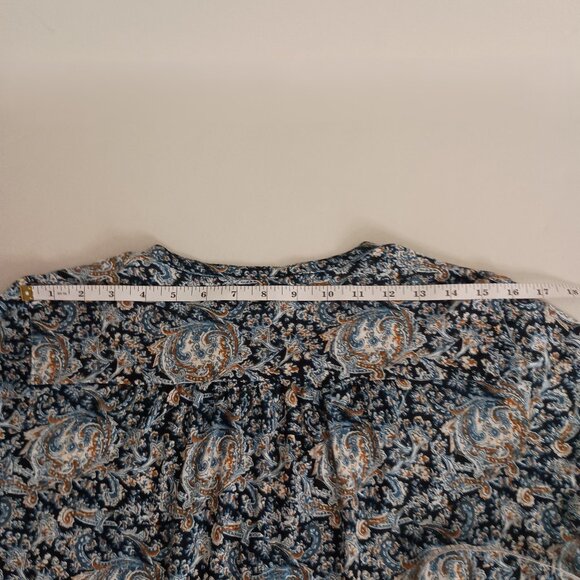 Lucky Brand Women’s Blue Printed V-Neck Jersey Top Button Front Size Large - Picture 11 of 16